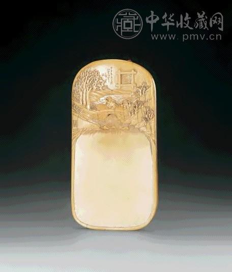 民国 牙雕山水纹砚