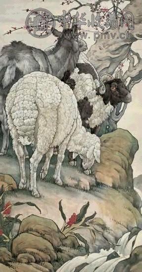 刘奎龄 三羊开泰 立轴 设色绢本
