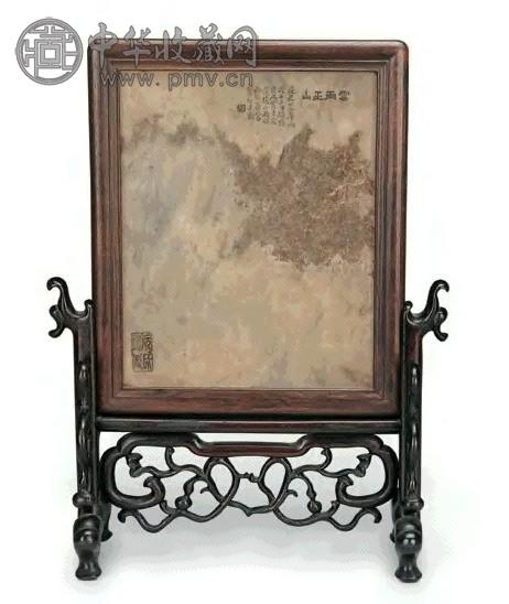 清 硬木嵌理石座镜