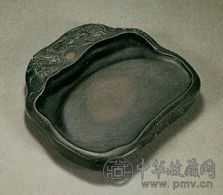 清 端石云龙椭形砚 红木盒