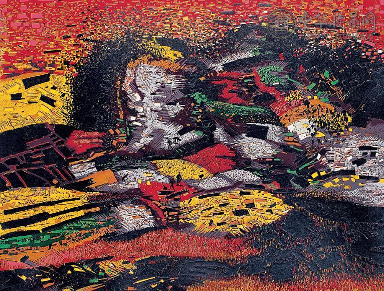 贺昆 2004年作 收获的土地 纸本 绝版木刻版画