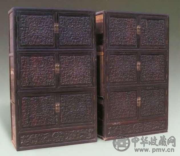 清 梓檀浮雕花卉书柜(2件)