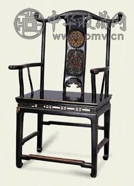 清 黑漆靠背彩绘官帽椅