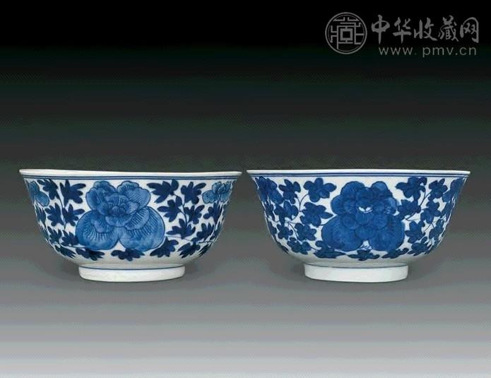 清光绪 青花花卉碗(2件)