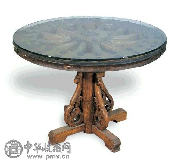 清 榆木圆茶几