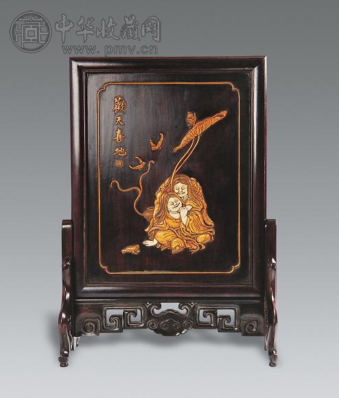 清代 木制欢天喜地小屏风