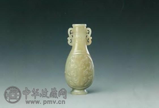 清中期 糖玉雕兽面纹双耳瓶