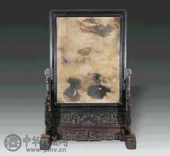 清中期 紫檀云石插屏