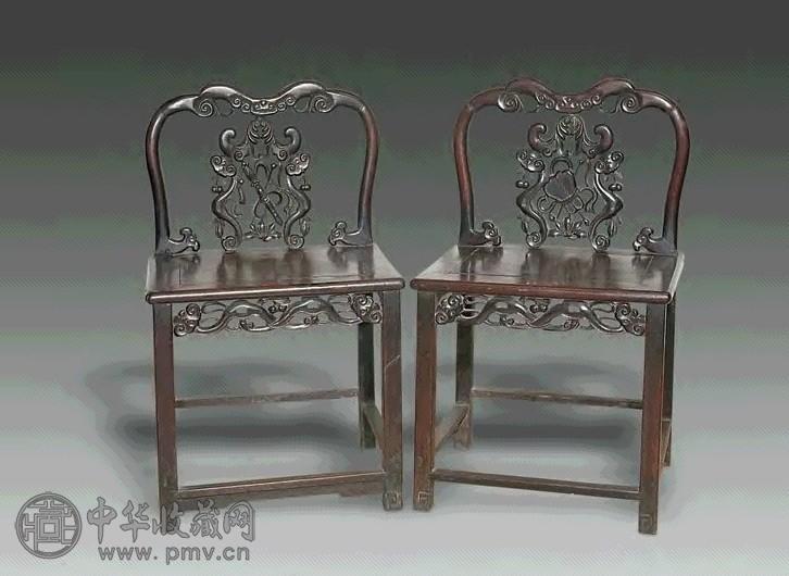 清 红木雕暗八仙靠背持椅 一对