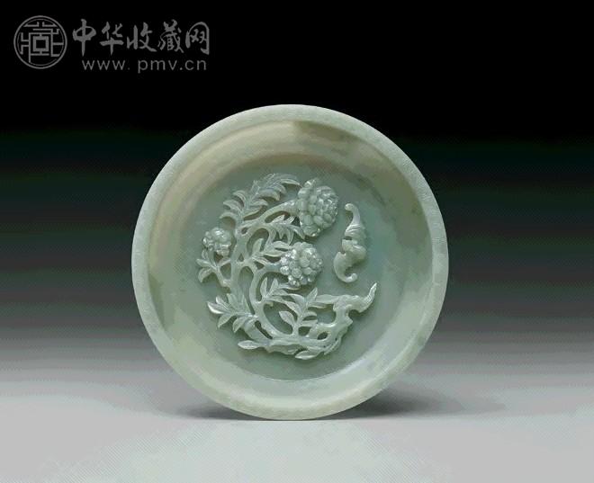 清 碧玉雕富贵福寿玉盘