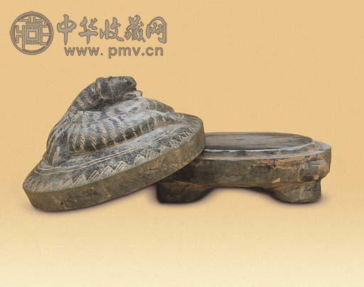 汉 陶虎钮盖砚