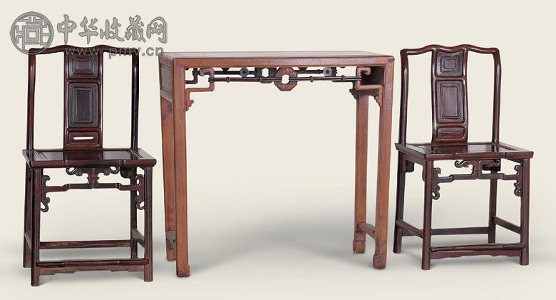 清 楠木镶黄杨小半桌 文旦椅二个