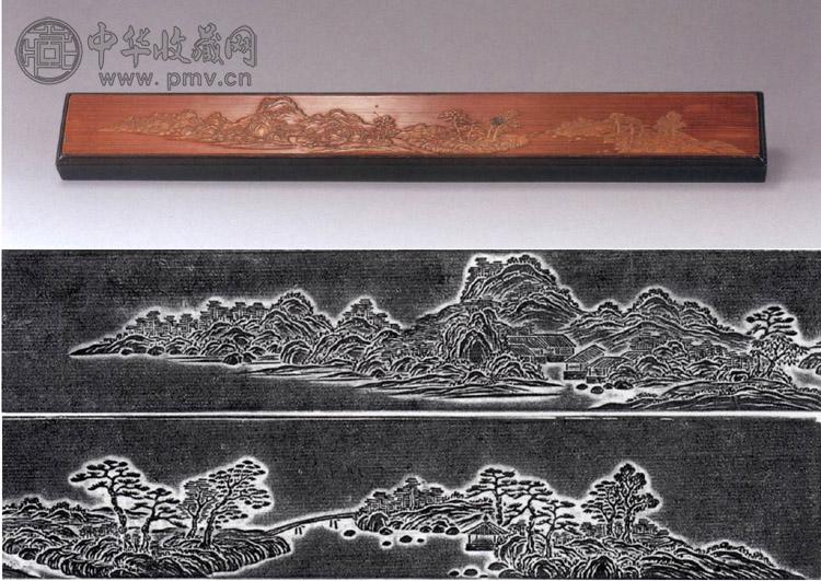 清中期 紫檀贴黄山水镇纸