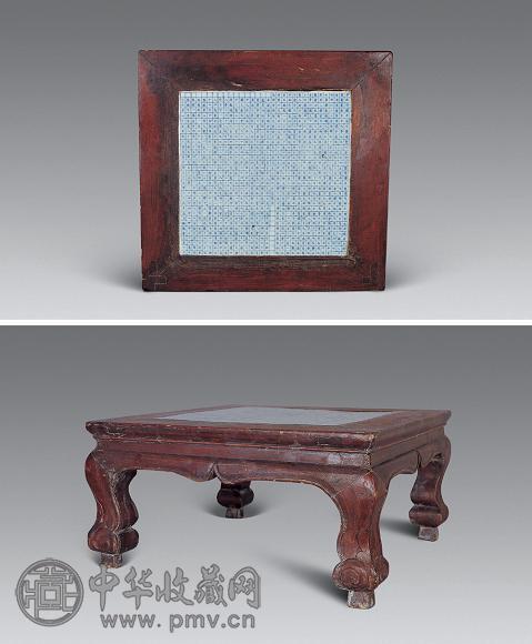 清康熙 青花道家诗文瓷板小方桌