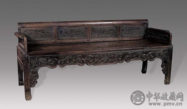 清 红木雕花三人椅