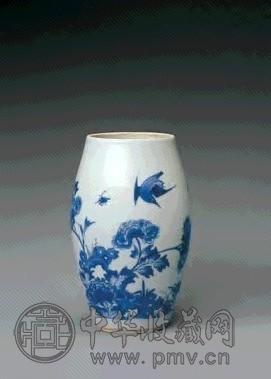 明崇祯 青花花鸟图莲子罐