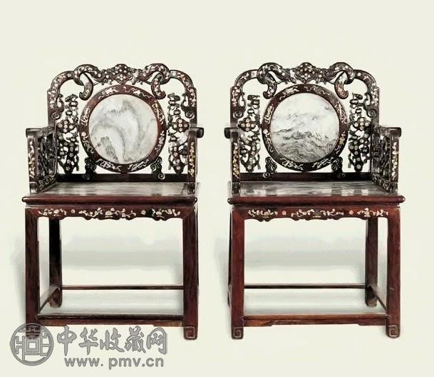 清 硬木嵌罗甸太师椅