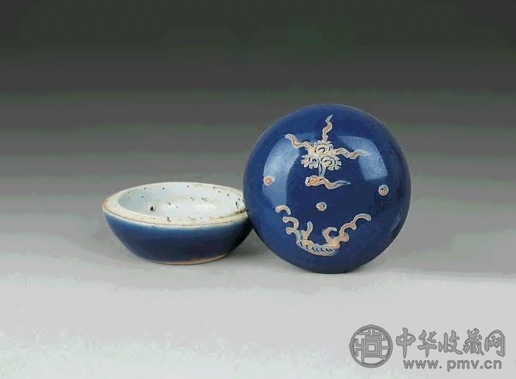 明嘉靖 蓝釉火石红印盒