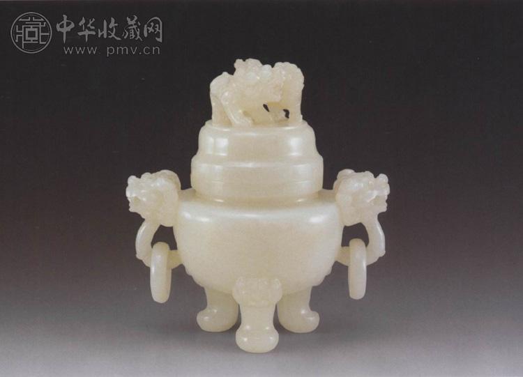 清中期 白玉狮耳三足炉