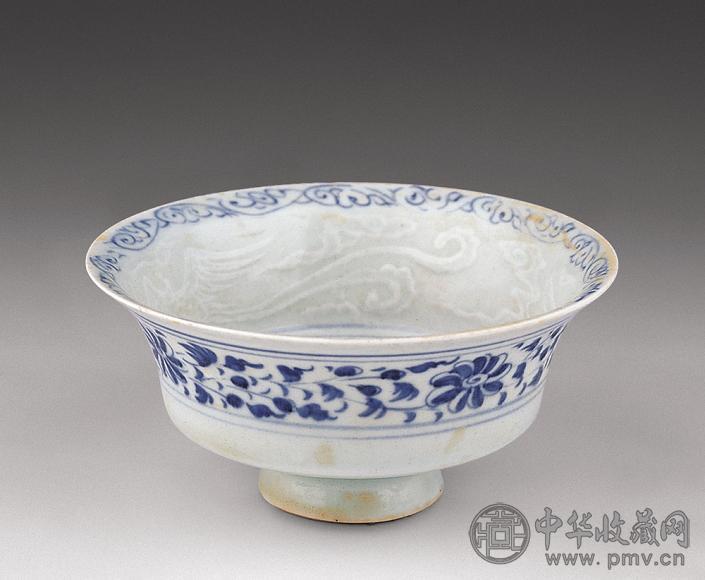 元 青花印凤纹折腰碗