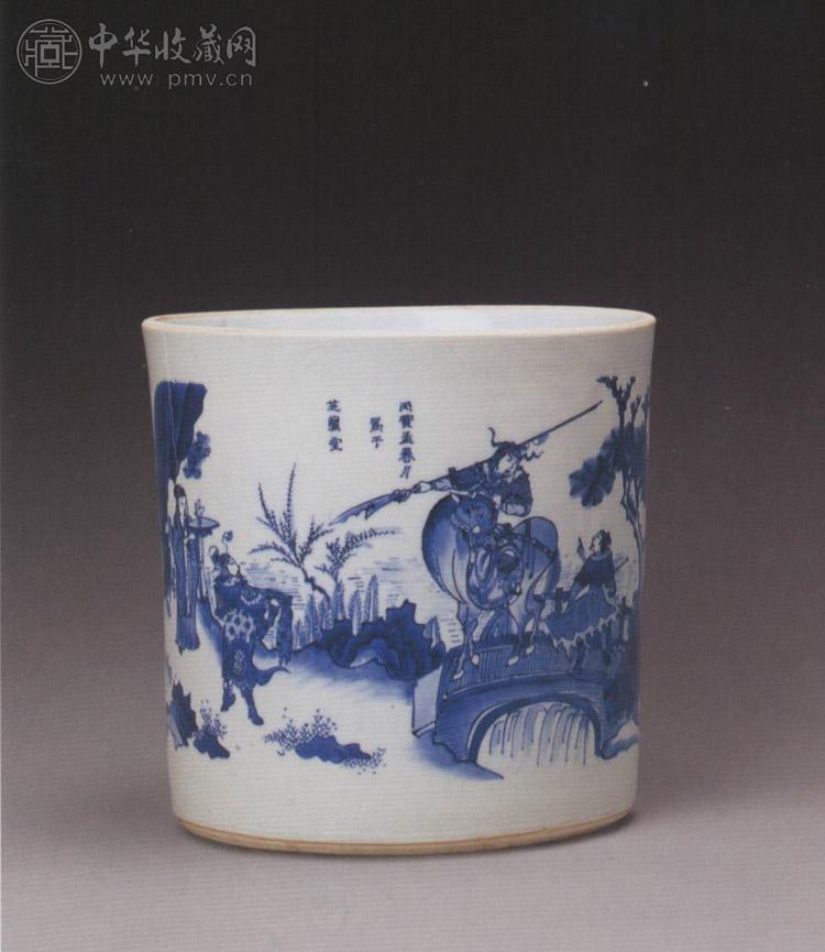 明天启 青花三国人物故事图笔筒