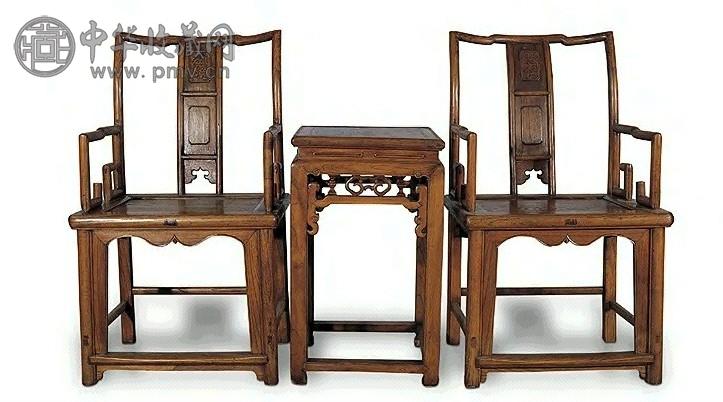 清 榉木官帽椅、茶几(1套) 清 榉木官帽椅、茶几(1套)