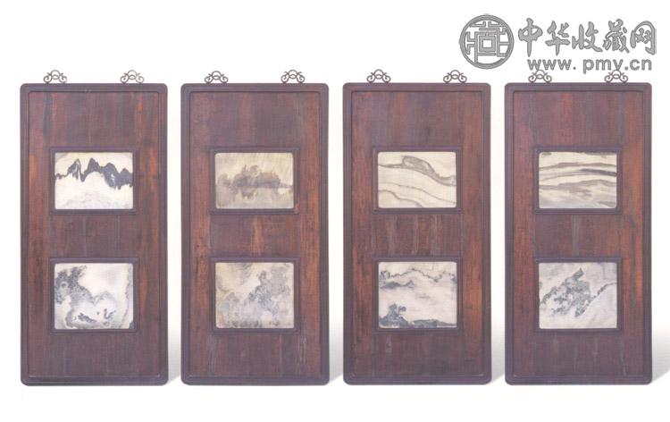 清 红木嵌大理石挂屏 四条