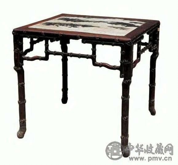 清中期 红木雕竹石面方桌