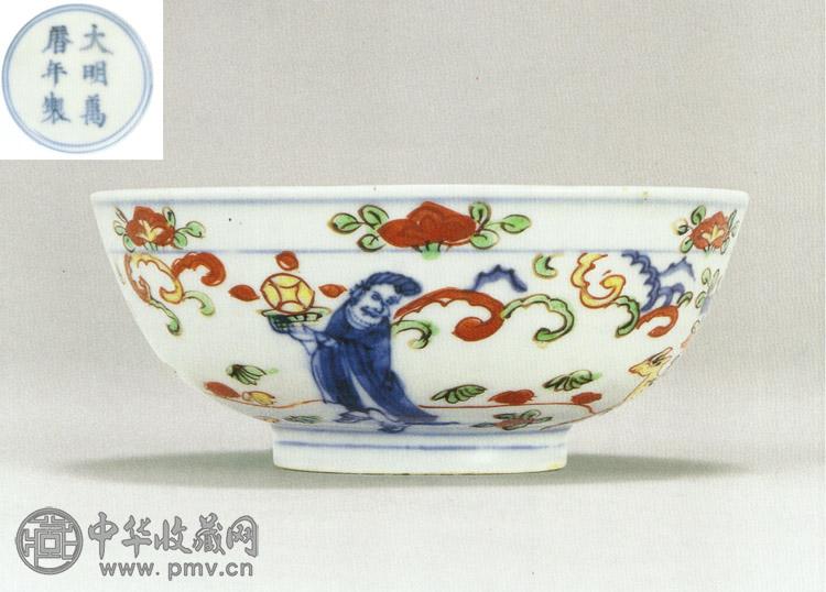 明万历 五彩八蛮进宝图小碗