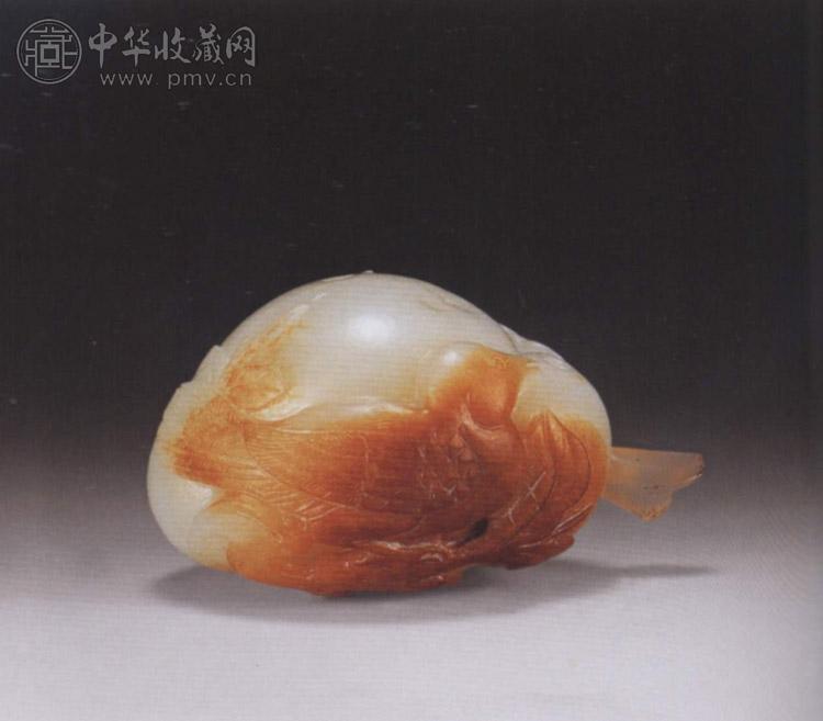 清 白玉留皮花鸟鼻烟壶