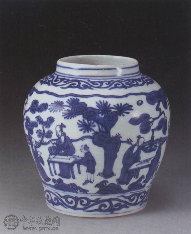 明万历 青花人物罐