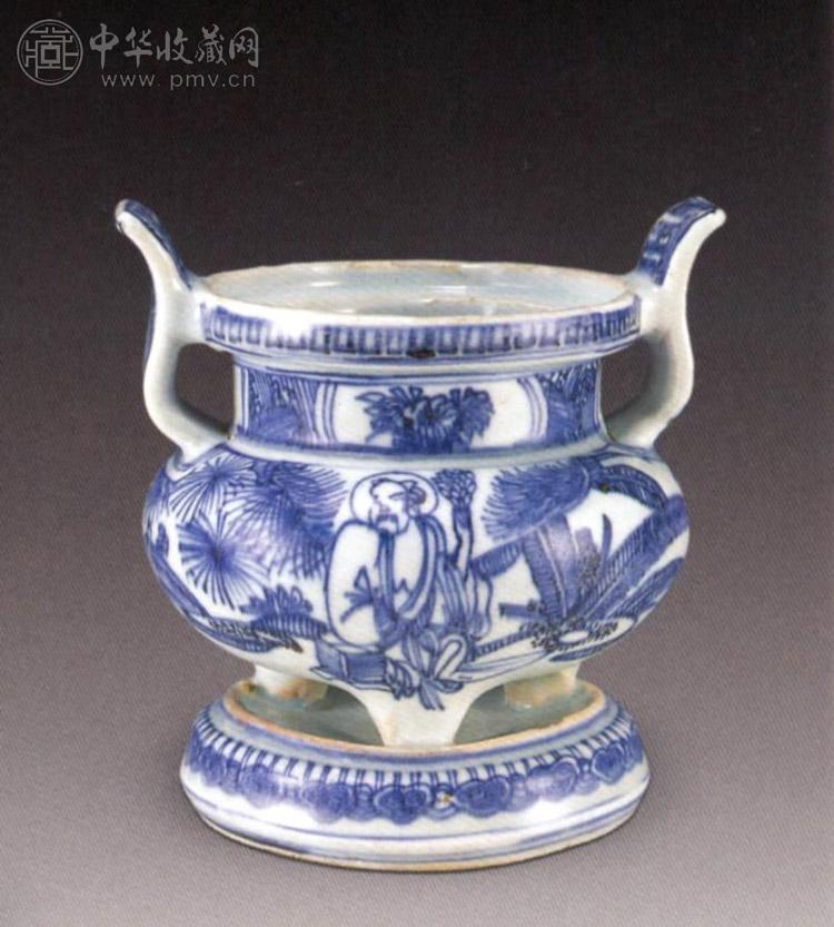 明末 青花人物香炉