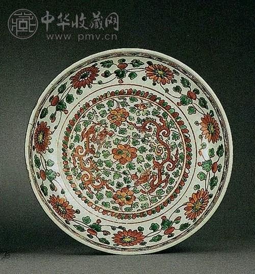 明十六世纪 彩绘双龙穿花纹盘