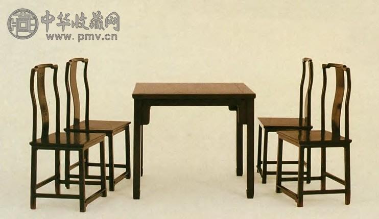 清中期 红木方桌、靠背椅(4只)