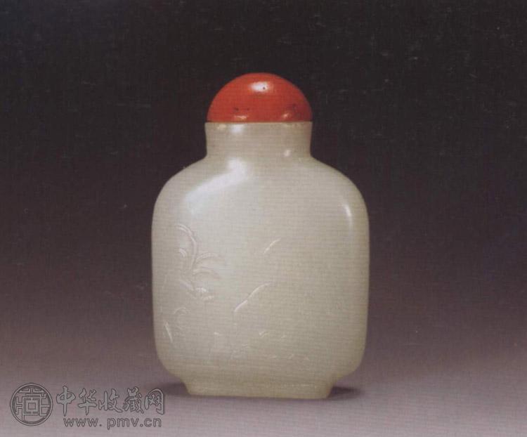 清 白玉安居乐业鼻烟壶