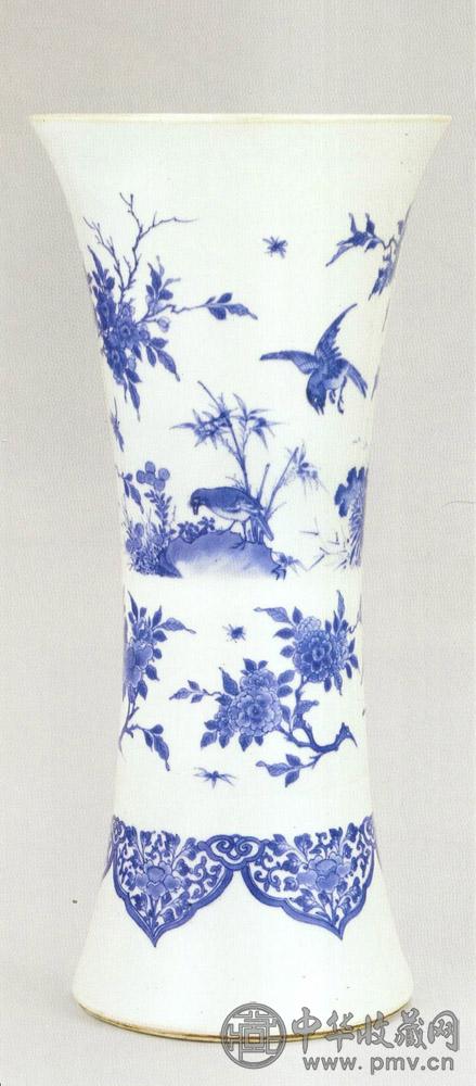 明崇祯 青花花鸟图花觚