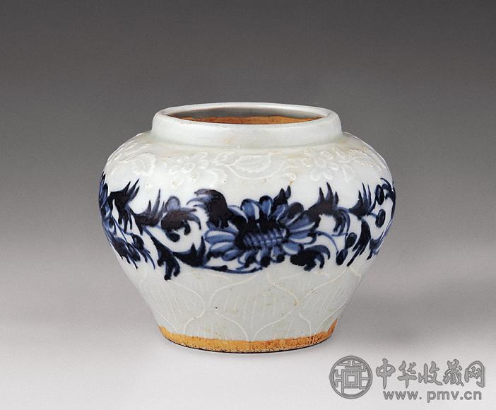 元 青花缠枝花印花小罐