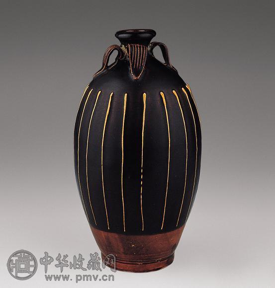 金-元 磁州系黑釉线条四系瓶