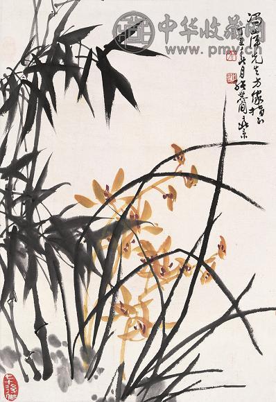 张世简 1997年作 兰竹图 立轴 设色纸本