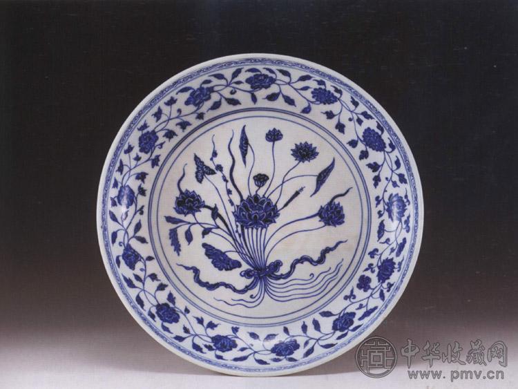 明永乐 青花一束莲盘
