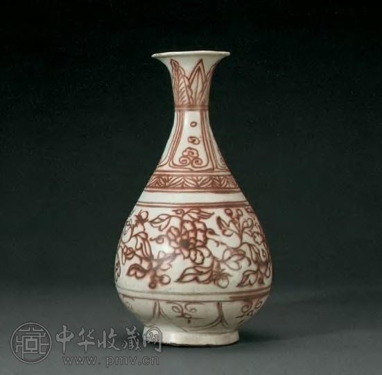 元 釉里红缠枝牡丹纹玉壶春瓶