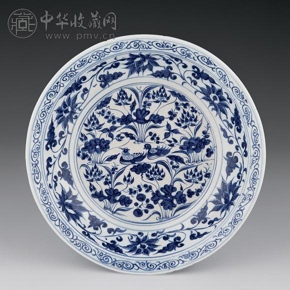 元 青花莲塘鸳鸯盘