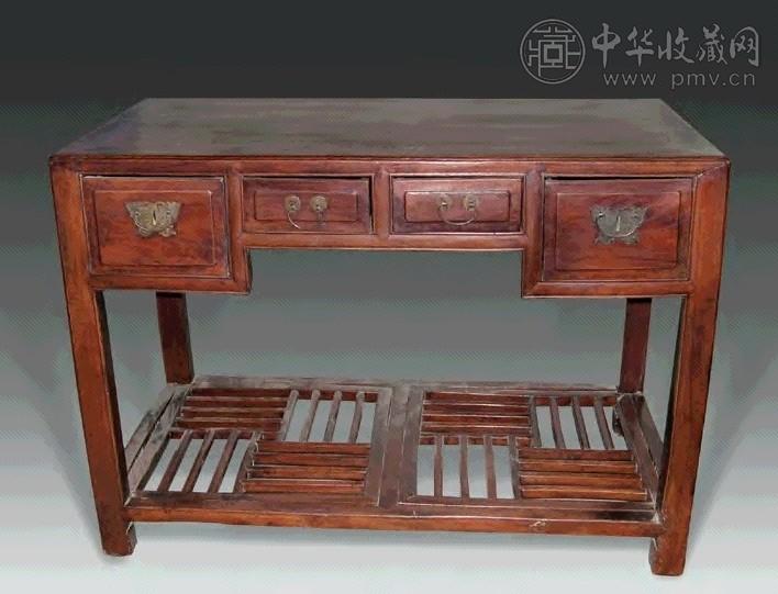 清 榉木四屉带脚踏书桌 清 榉木四屉带脚踏书桌