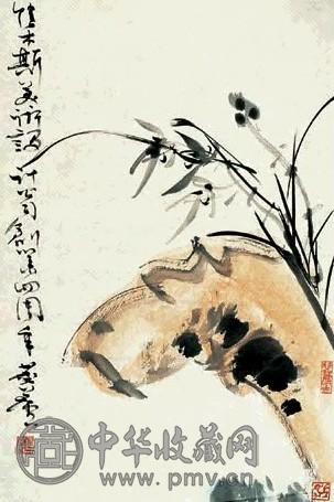 许麟庐 兰石 镜心 设色纸本