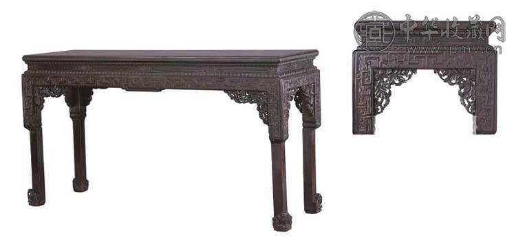 清乾隆 御制紫檀嵌黄花梨雕花书案