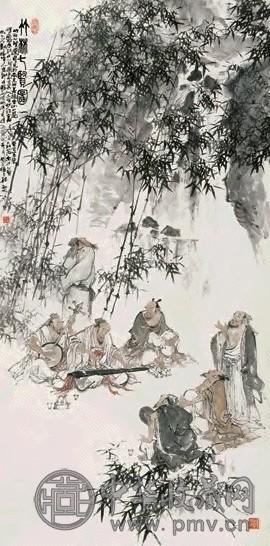 韩敏 1993年作 竹林七贤图 镜心 设色纸本