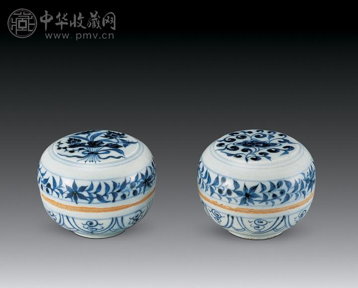 元 青花花卉印盒(2件)