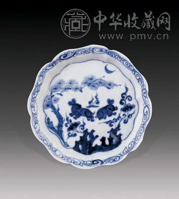 元 青花月兔花口盘