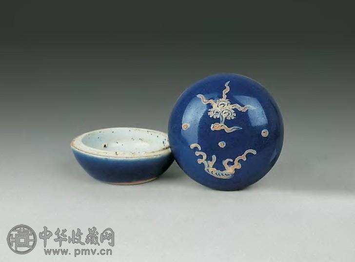 明嘉靖 蓝釉火石红印盒