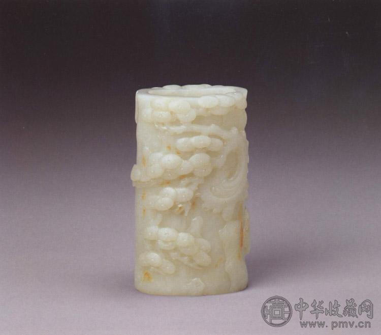 清乾隆 白玉雕松树纹笔筒